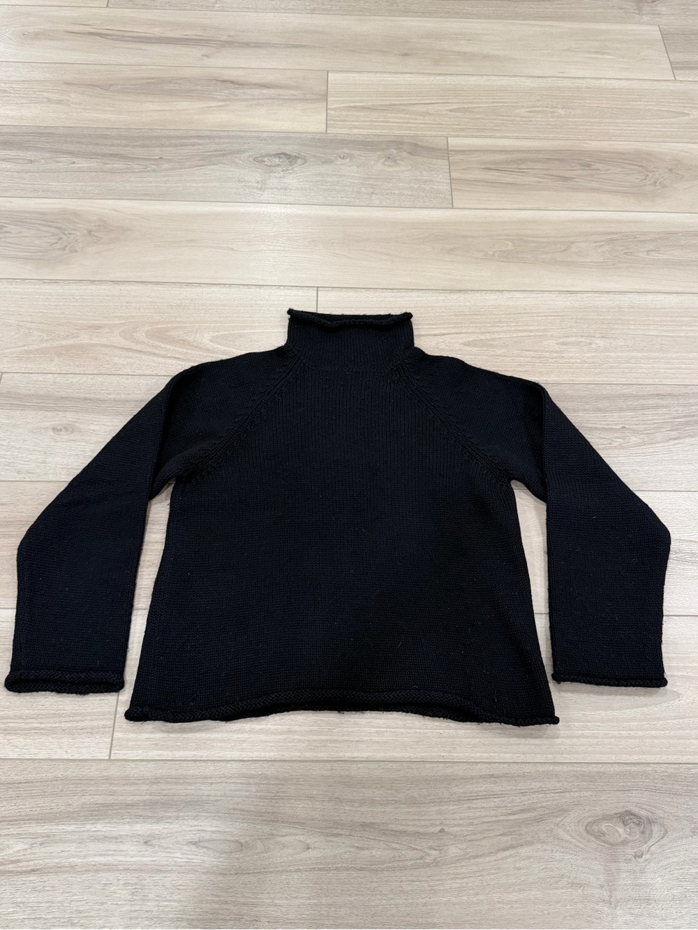 VTG J Crew Roll Neck Sweater Mens XL Black 100% Wool Heavy Fisherman Oarsman